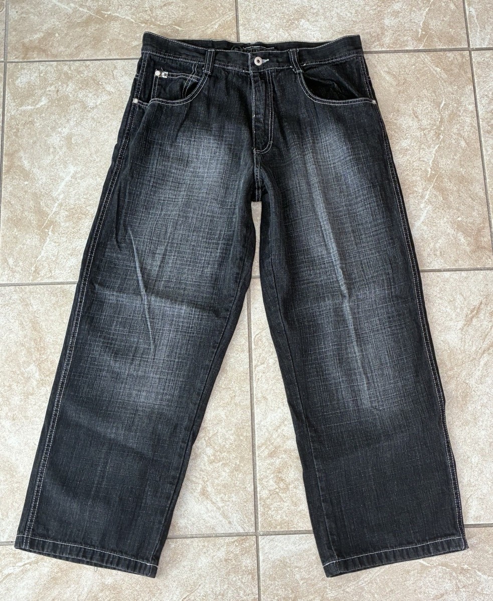 VTG Southpole 4180 Jeans Mens 34x28 Black Baggy Wide Leg Denim Y2K