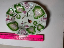 Mottahedeh Italy Nut Candy Dish Butterflies & Leaves Porcelain Oval Dish Vtg