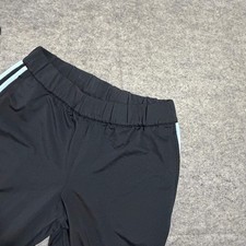 Adidas Womens Athletic Pants Black Light Blue Stripes Drawstring Hem Size M 7096
