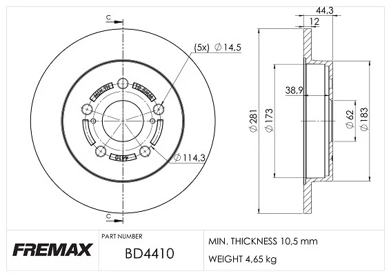 Disco de freno FREMAX BD-4410 para LEXUS, TOYOTA Foto 2 de 3