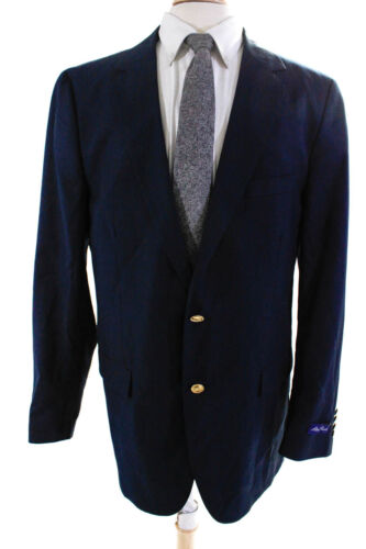 Alan Flusser Mens Buttoned Darted Collared Long Sleeve Blazer Navy Size 42L - Picture 1 of 9