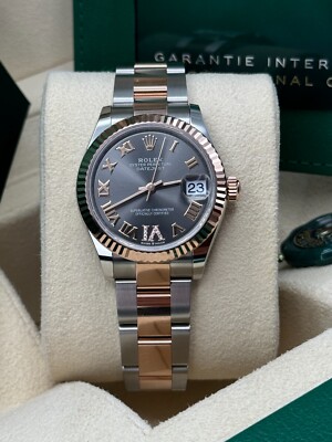 Rolex Datejust 31 NEW 2024 Rhodium Pave6 Diamond Roman Dial 278271 Oyster Band
