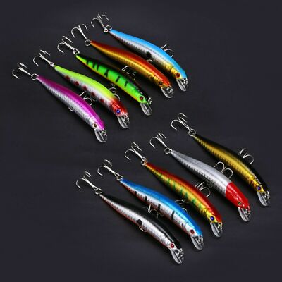 10PK Fishing Lures Crankbaits Jerkbait Lot Hooks BaitS Bass Tackle Minnow baits