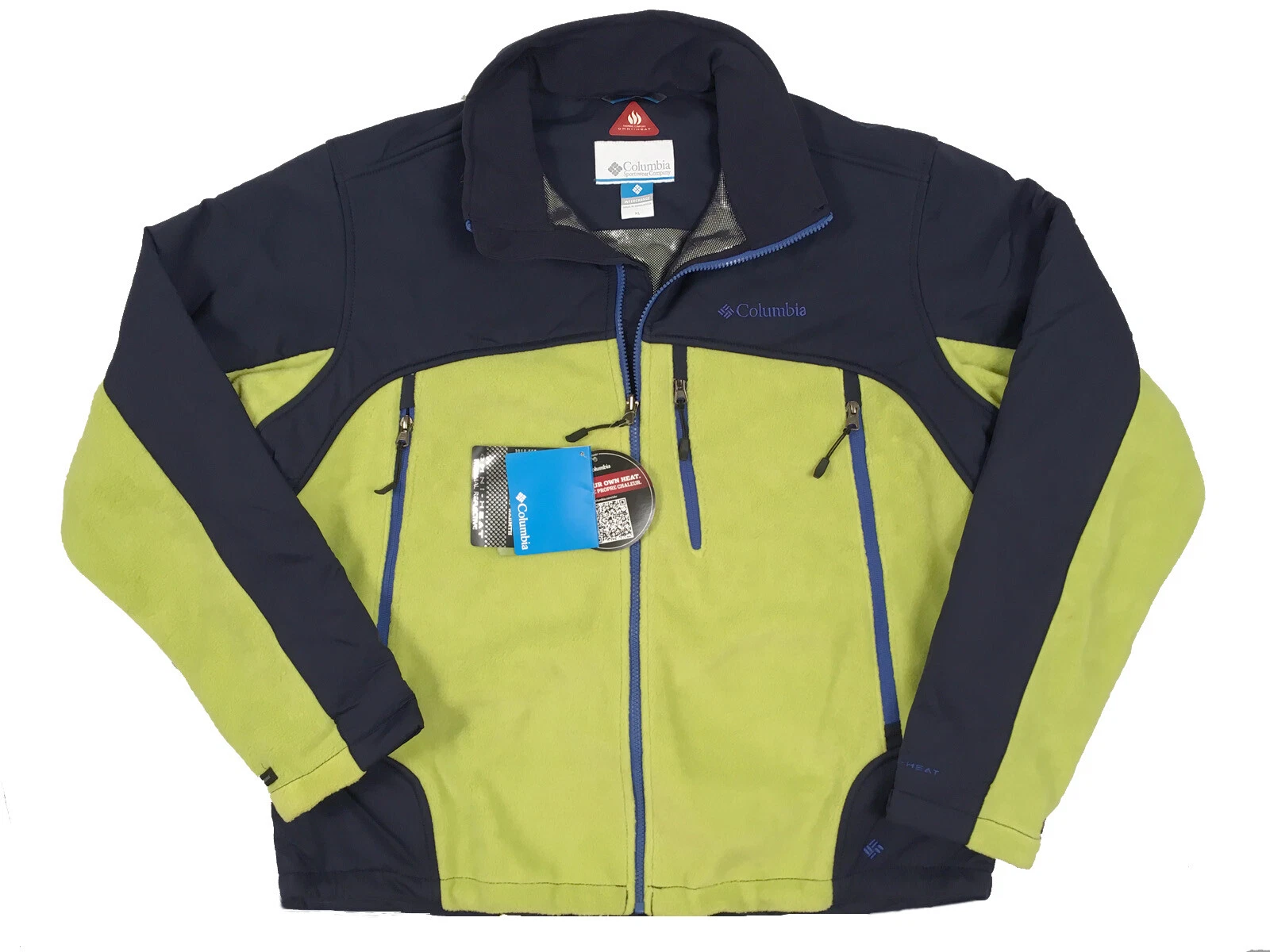 NEW Columbia Heat Elite Lite Jacket! Yellowish Green Fleece Omni Shell Omni Heat