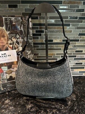 Vintage COACH Girlie Boucle Hobo Herringbone Wool Leather Handbag 