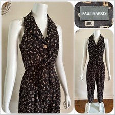 1990s Paul Harris Geometric Jumpsuit Romper Tie Front Wide Leg Playsuit 80s VTG