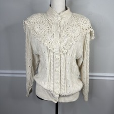 Vintage Women s Sweater Cardigan Grandma Chic Cottage Core chuncky Knit Style M