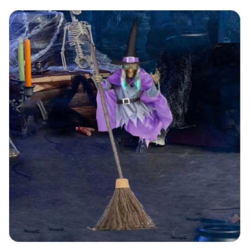 Spooky Flying Witch with Sounds Lights for Outdoor Halloween