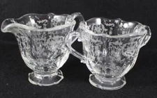 Fostoria NAVARRE CLEAR Individual Creamer + Open Sugar Bowl GREAT CONDITION