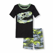Boy's Camouflage Dinosaur T-Rex Skeleton Pajama Shorts Set