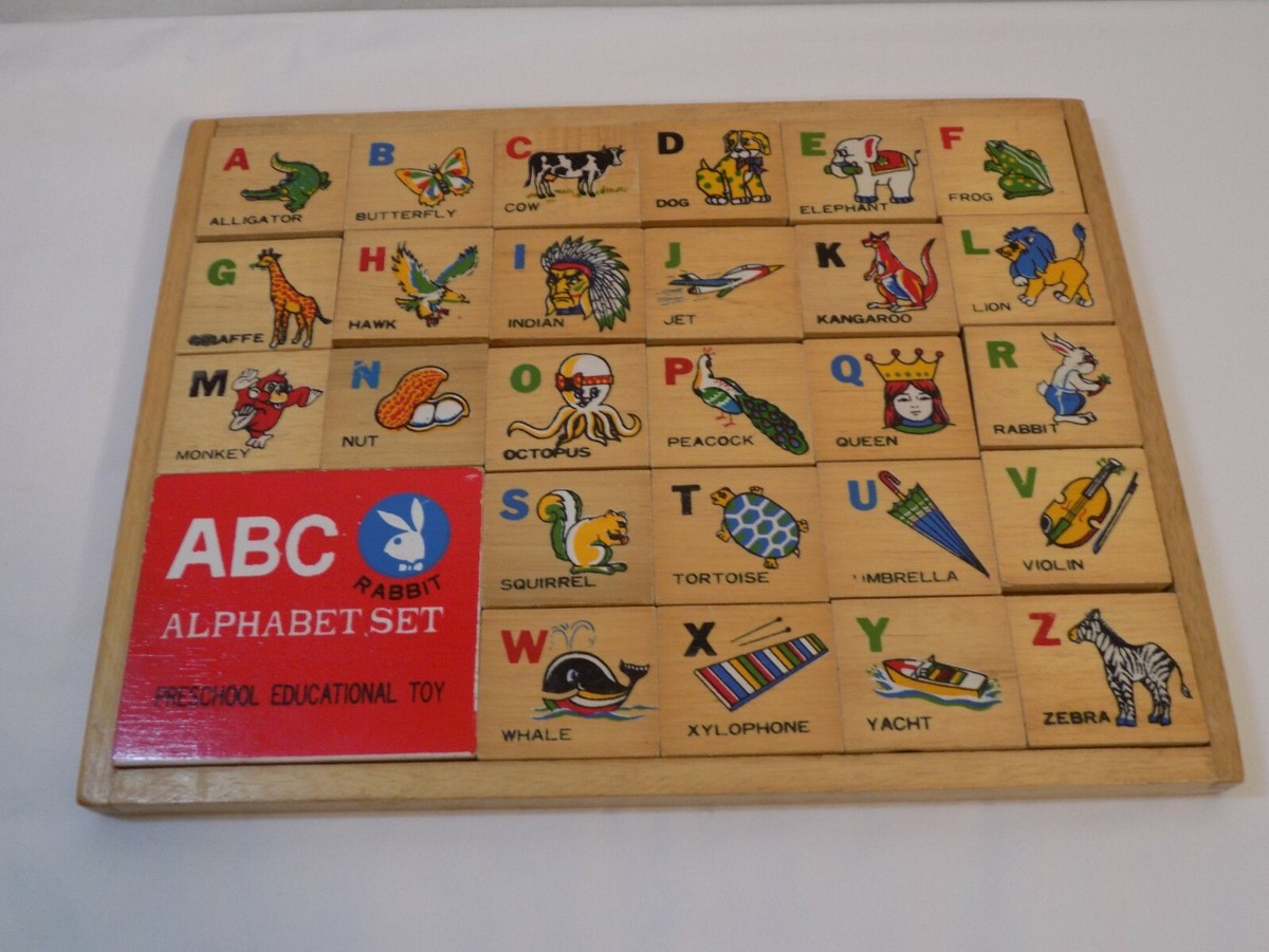 Wooden ABC Alphabet Puzzle Double Sided Storage Tray Preschool