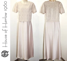 HOUSE OF HARLOW CASHMERE SHORT SLEEVE TOP & SLIP DRESS TWO PIECE SET BEIGE  sz M