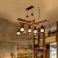Wooden 8 Lights Vintage Industrial Rustic Cafe Bar Lamp Fixture Loft Home Decor