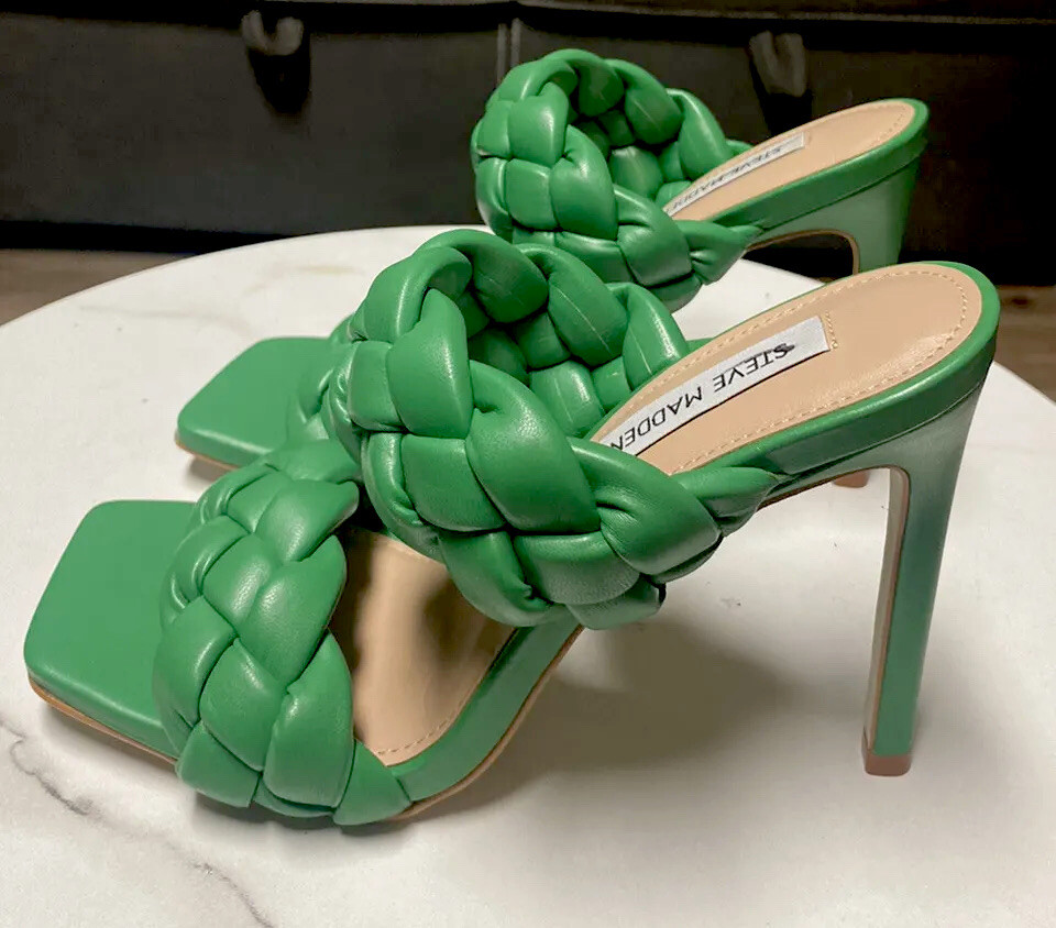 Steve Madden KENLEY Kelly Green Thick Braided Straps Heel Open Toe