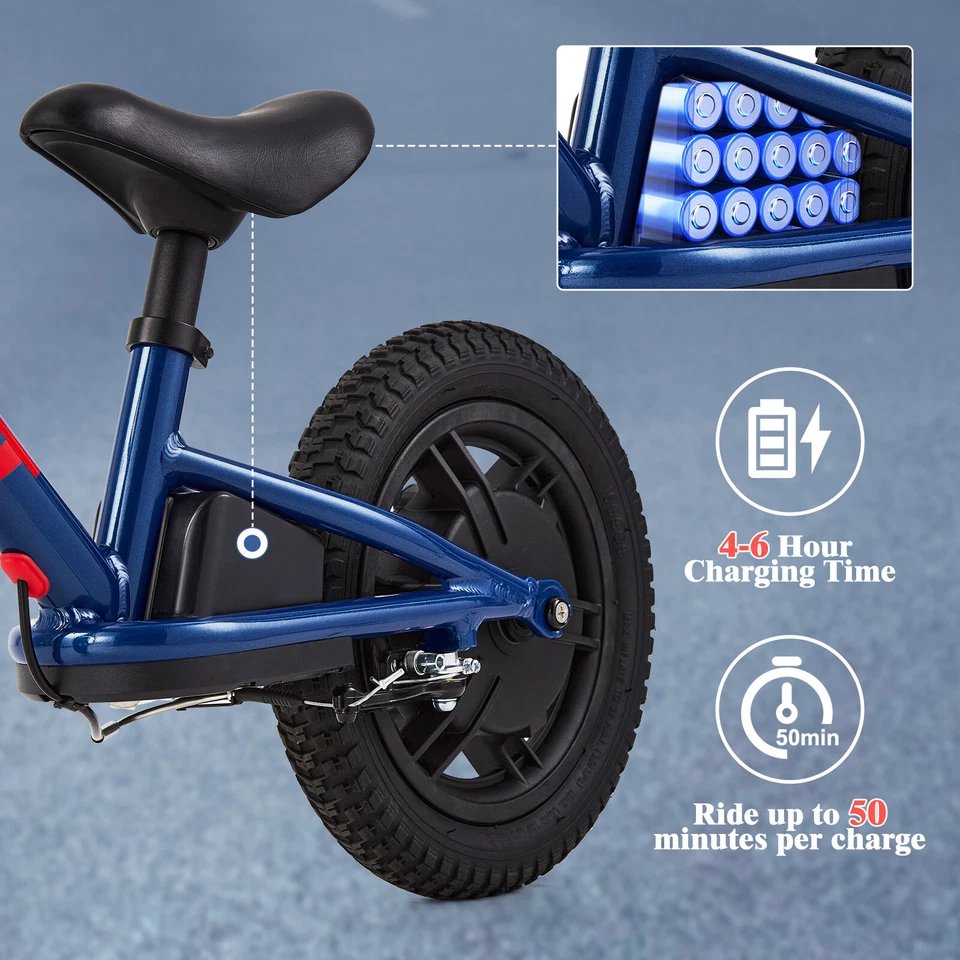 Bicicleta Eléctrica para Niños Bicicleta de Equilibrio Eléctrica de 12 Pulgadas con Bicicleta Eléctrica de 2 Velocidades 24V 100W Foto 3 de 4