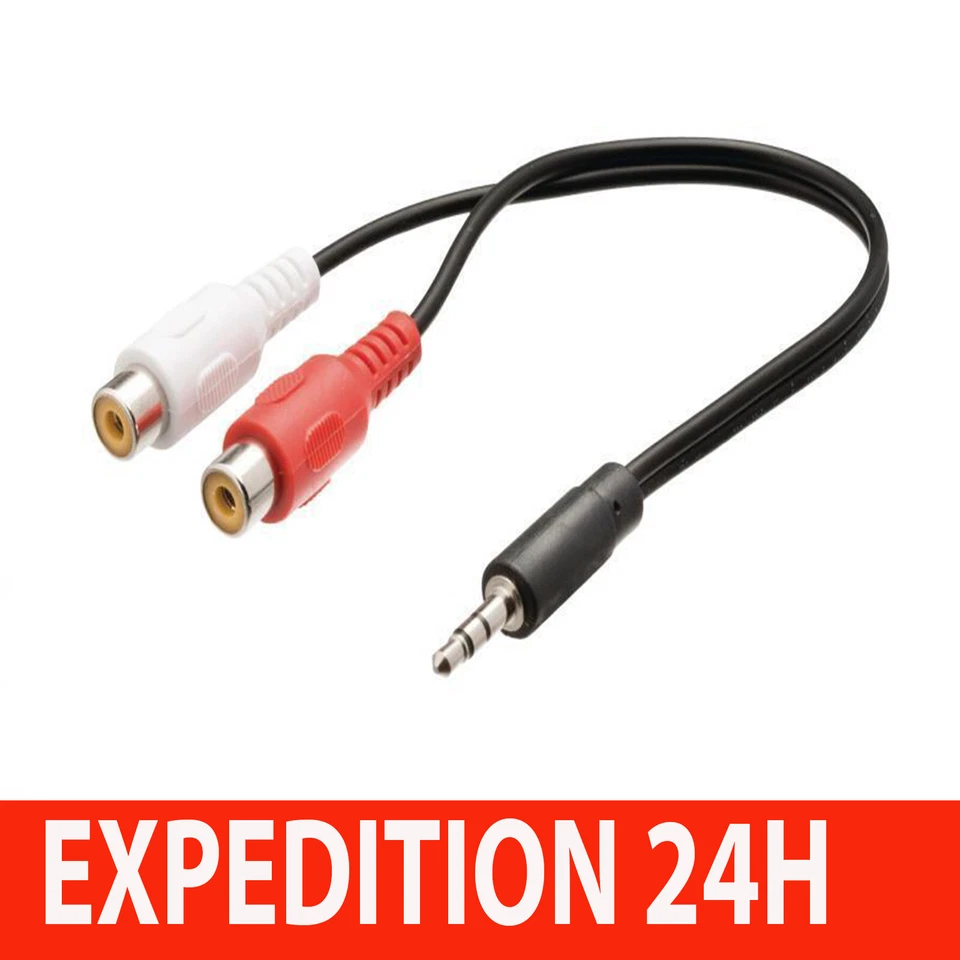 Câble adaptateur audio jack 3,5 mm stéréo mâle vers 2x rca femelles 0,20 m noir - Photo 1/1