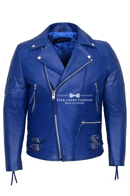 Herren Biker Jacke blau ''RECKLESS'' Stepp KLASSISCHER BIKER STYLE FELL LEDER 233