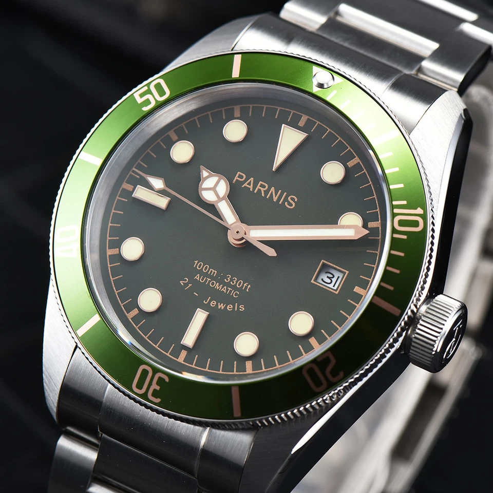 Reloj automático para hombre 41 mm Parnis cristal zafiro 21 joyas Miyota marcador luminoso Foto 4 de 4