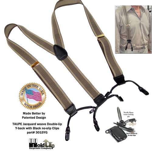 Hold-Up Suspender Company Jacquard Series Taupe suspenders for Men in the Dou... - Picture 2 of 8