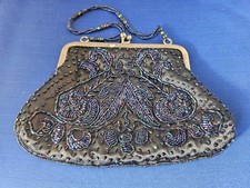 Vintage Style La Regale Beaded Evening Clutch Purse Bag Blue Floral