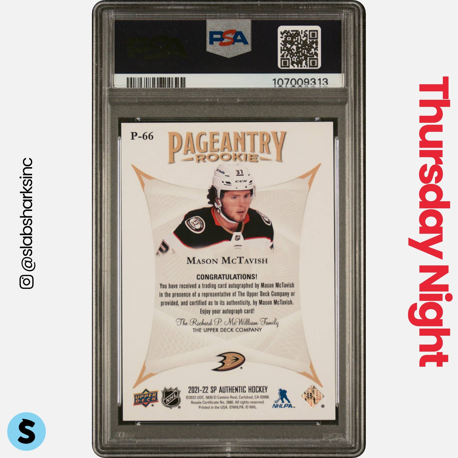 2021 SP AUTHENTIC #P-66 MASON MCTAVISH PAGEANTRY ROOKIE AUTO RC PSA 9 view 2