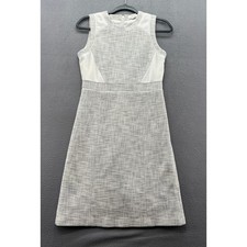 Club Monaco Dress Sleeveless Tweed Shift Grey White Panel Accent Professional 6