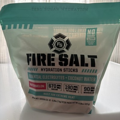 Fire Salt Hydration Sticks Essential Electrolytes+Coconut Water Watermelon 32 Ct