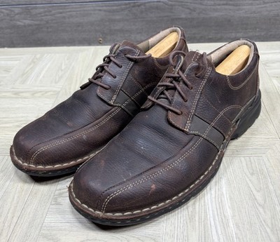 Clark s Espace Oxford Brown Leather Lace Up Casual Shoe Men 9.5 W WIDE 