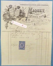 ● MODEL 1877 fine stationery 10 rue de la Paix in Paris rare 19th century invoice