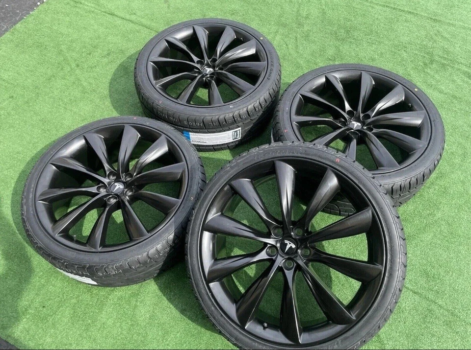 22x9 22x10 TESLA PRETO FOSCO TURBINA RODAS AROS PNEUS 5x120 MODELO S - Imagem 4 de 4