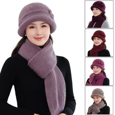Cappello donna invernale caldo arrotolabile maglia vecchia signora elegante berretto secchiello cappello sciarpa