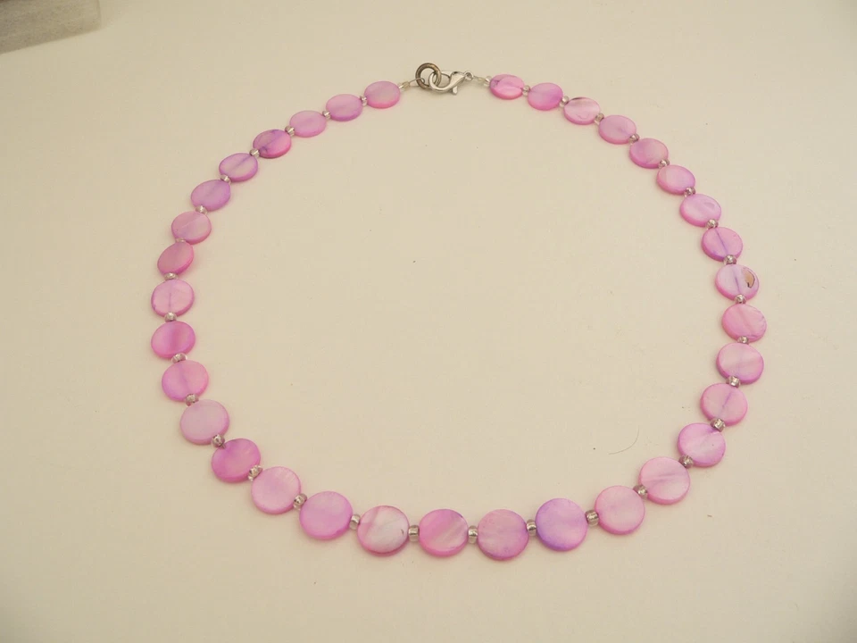 Halskette Kette Collier  Muschel Perlmutt  Scheibe 10mm pink  405r - Bild 3 von 4