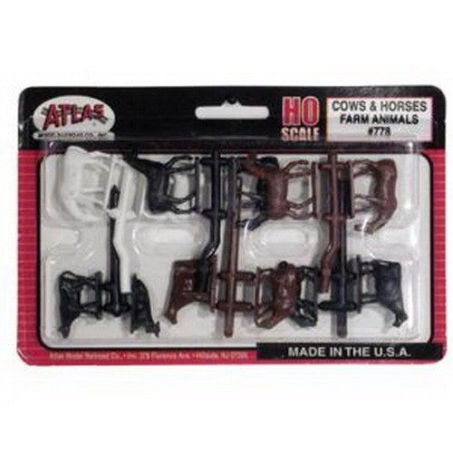 Figuras de granja Atlas 0778 HO vacas negras/marrones y caballos negros/marrones y blancos (10) | Condition: New