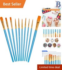 Blue 10-Pack Round Pointed Tip Artist Brushes for Multi-Purpose Painting Needs