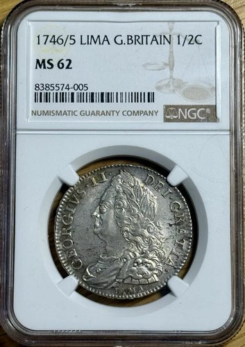 🦁 1746/5 Great Britain “LIMA” Half Crown (1/2 Crown), NGC MS-62 Rare!