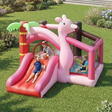 Qaba Inflatable Bounce House for Kids with Basketball Hoop, Blower, Pink