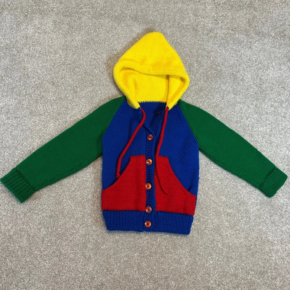 Cárdigan Suéter Tejido Niños Talla S* Sudadera con Capucha Colores Primarios Amarillo Azul Verde Rojo Foto 2 de 4