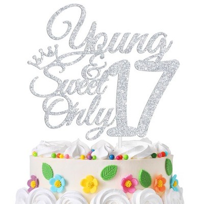 Happy 17th Birthday Cake Topper, Dancing Queen Young and Sweet Only 17, Seven...