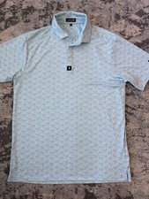 Bad Birdie Shirt Mens Large Performance Golf Polo AOP Light Blue White Flamingo