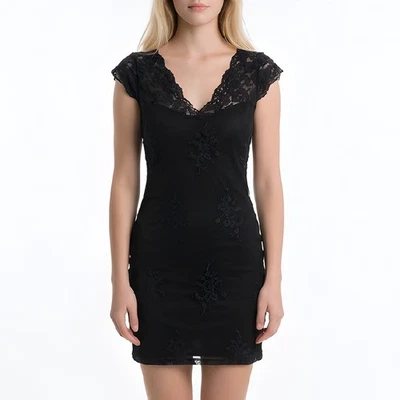 Pearl London Bodycon Kleid schwarz Spitze, elegantes Gothic Cocktail Party Mi... - Bild 1 von 4
