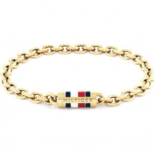 Genuine Tommy Hilfiger Bruce Gold Tone Chain Enamel Logo Bracelet 2790653 - 19cm