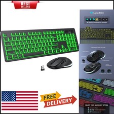 Rechargeable Large Print Wireless Keyboard with 7-Color Backlight  Silent Mouse