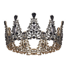 Black Baroque Queen Crown for Women, Gothic Crystal Tiara for Halloween Wedding