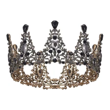 Black Baroque Queen Crown for Women, Gothic Crystal Tiara for Halloween Wedding