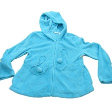 Adonna Womens Blue Fleece Zip Up Hoodie Robe Size L