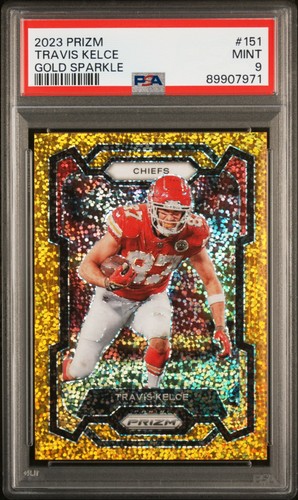 2023 Panini Prizm Travis Kelce #151 Gold Sparkle /24 Chiefs PSA 9
