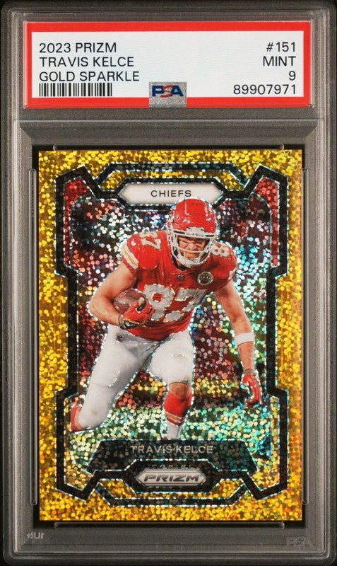 2023 Panini Prizm Travis Kelce #151 Gold Sparkle /24 Chiefs PSA 9