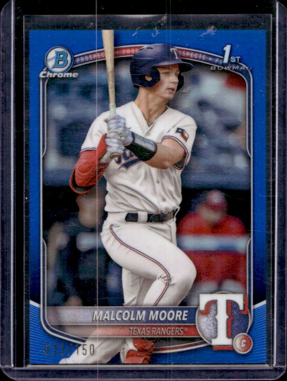 2025 Bowman Malcolm Moore Chrome Blue Refractor 1st #33/150 Rangers