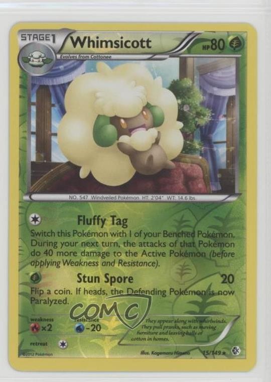 Whimsicott Reverse Foil Pokemon Black & White Boundaries Crossed #15