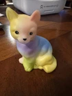 Rare Fenton Satin Tie-Dye Sitting Cat or Kitten Hand Painted by S Davis
